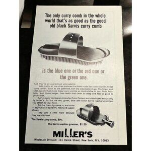Sarvis Curry Comb Vintage Print Ad 1970s Horse Grooming Millers Wholesale NY